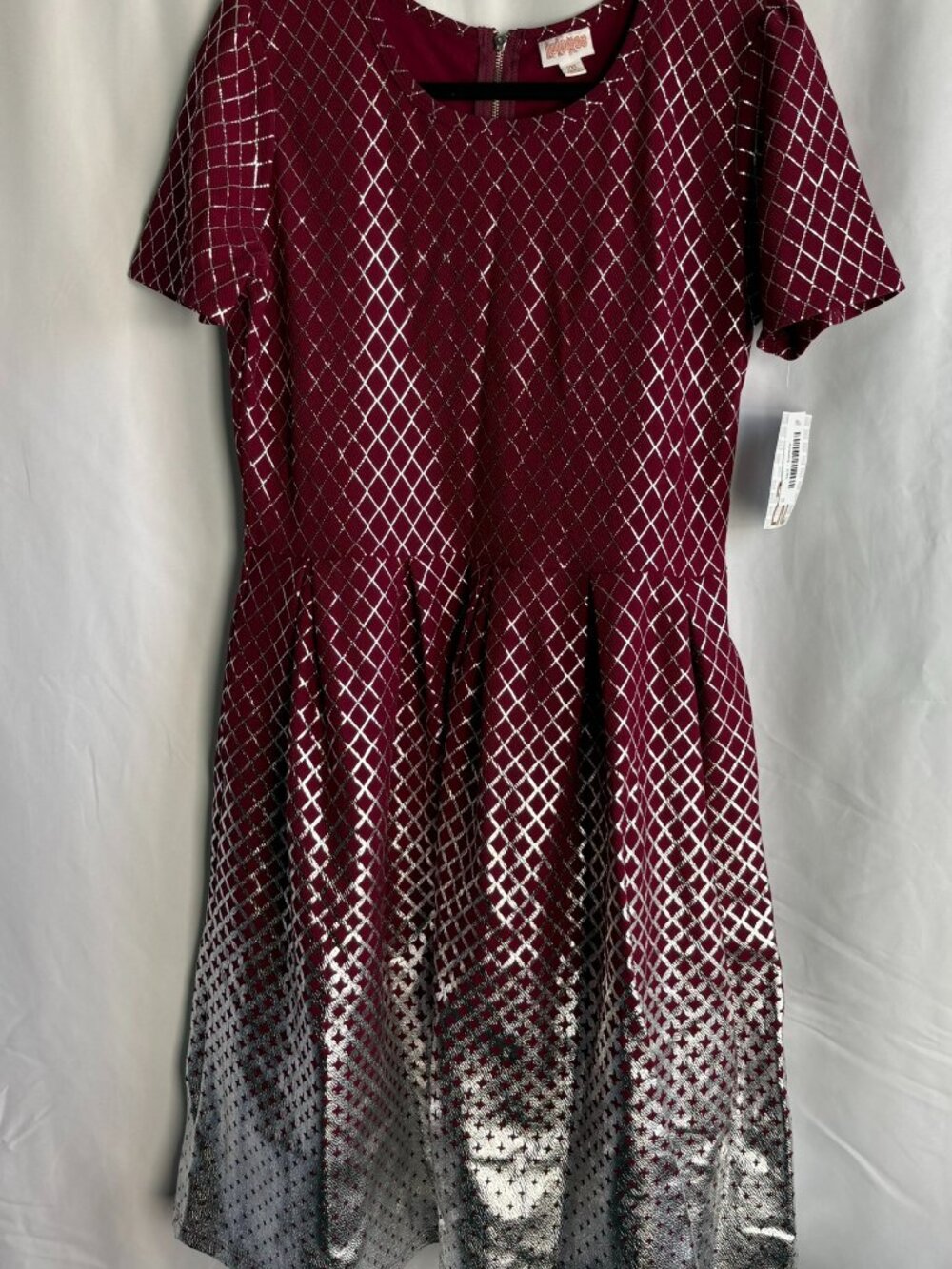 LuLaRoe Amelia 2XL Burgundy Silver Metallic Dress